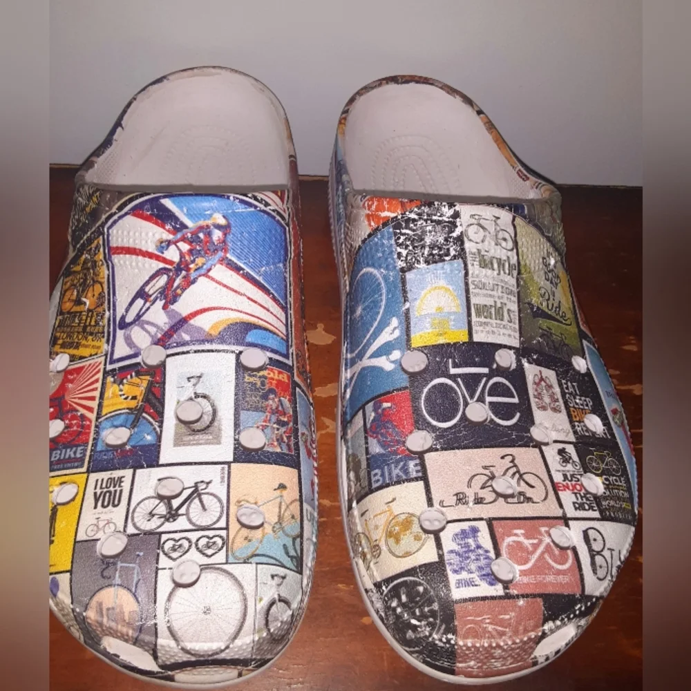 I'd Rather Be Multicolor Bicycle Theme Clogs Slides Men Size 13